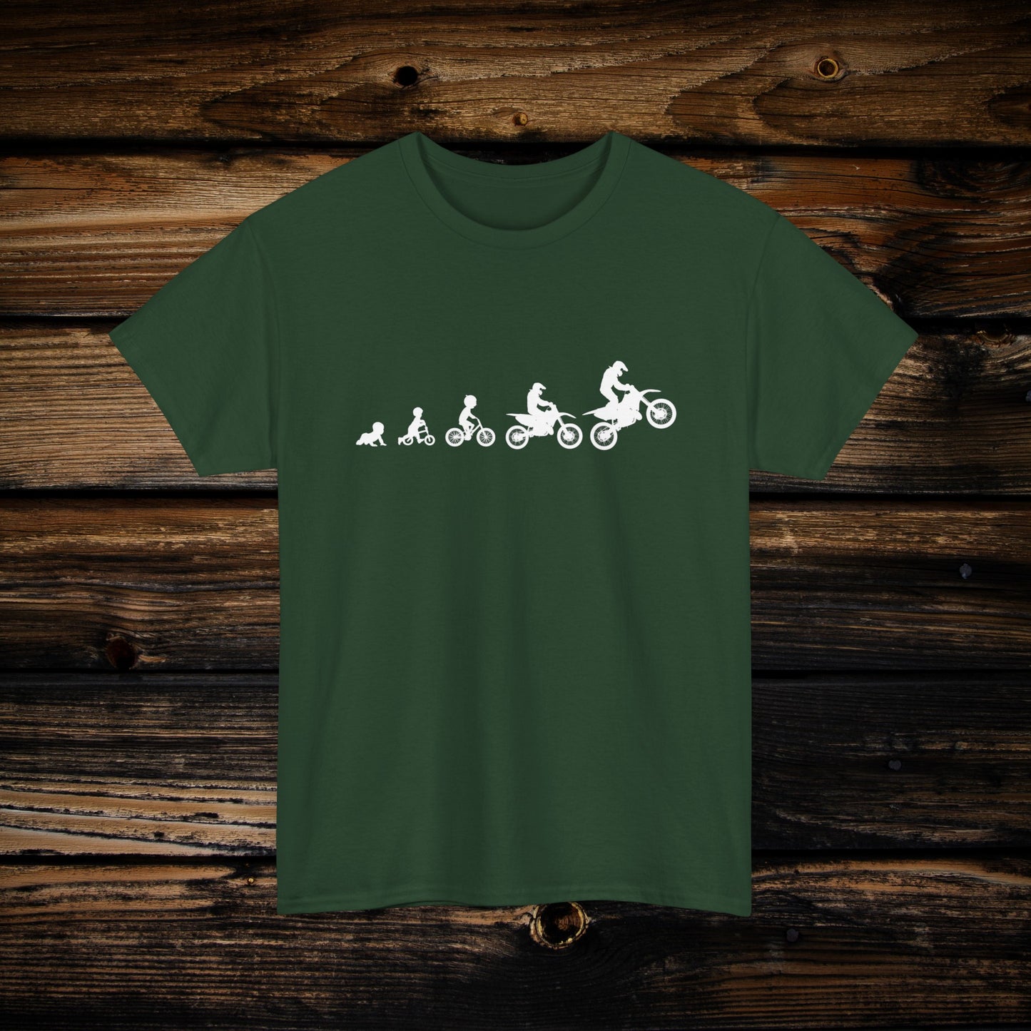 Men's Dirt Bike Evolution Shirt | HEAVY Cotton Adult Unisex t shirt | Dirt bike shirt for men | From Strider to Bicycle to Dirt Bike