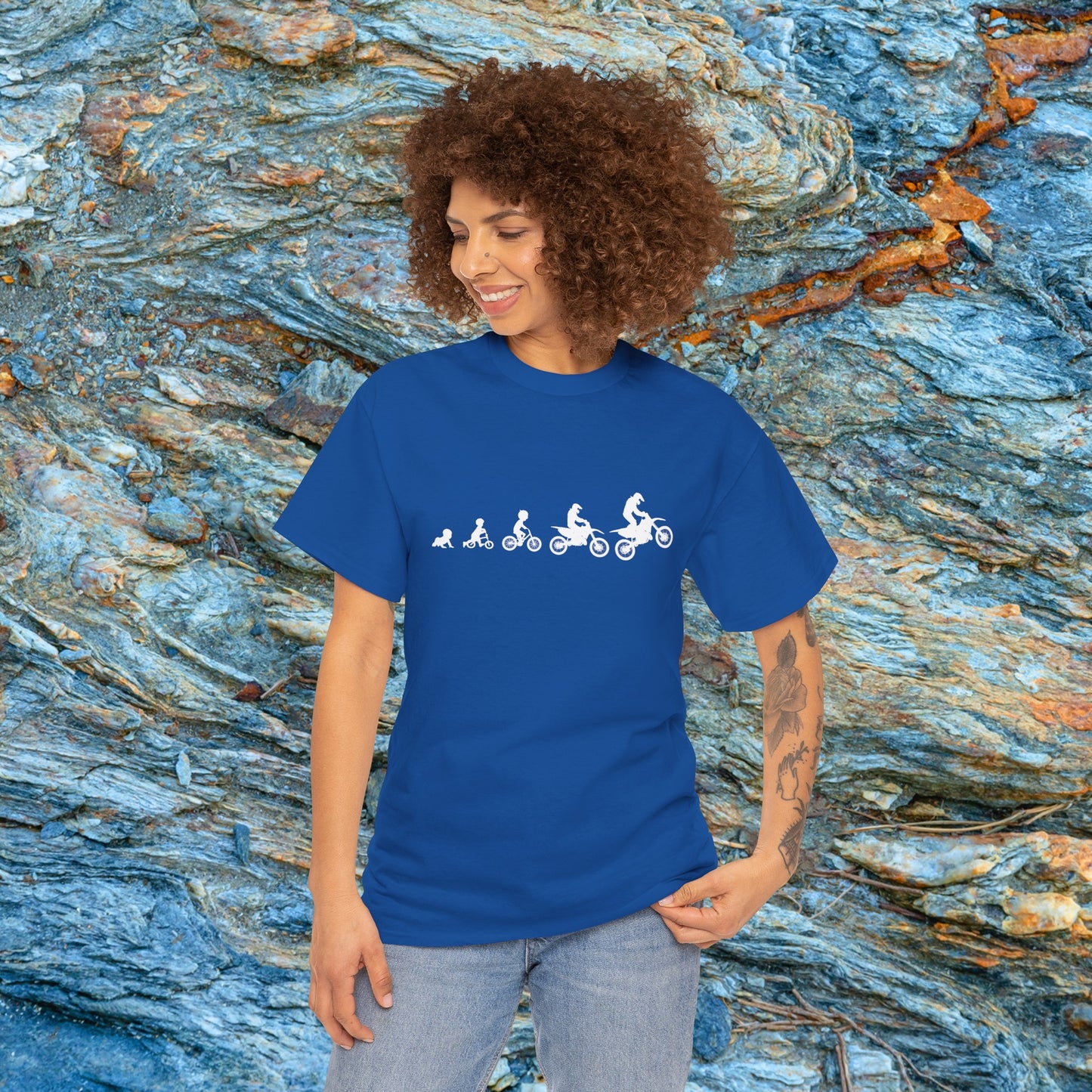Men's Dirt Bike Evolution Shirt | HEAVY Cotton Adult Unisex t shirt | Dirt bike shirt for men | From Strider to Bicycle to Dirt Bike