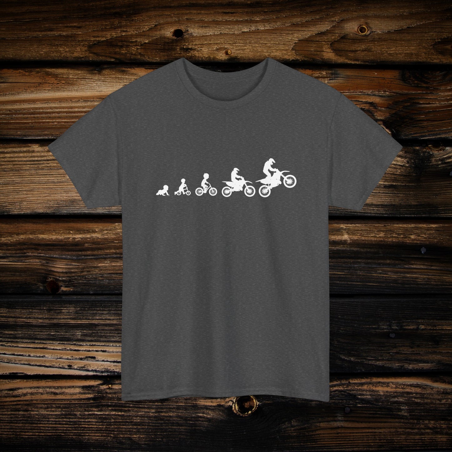 Men's Dirt Bike Evolution Shirt | HEAVY Cotton Adult Unisex t shirt | Dirt bike shirt for men | From Strider to Bicycle to Dirt Bike