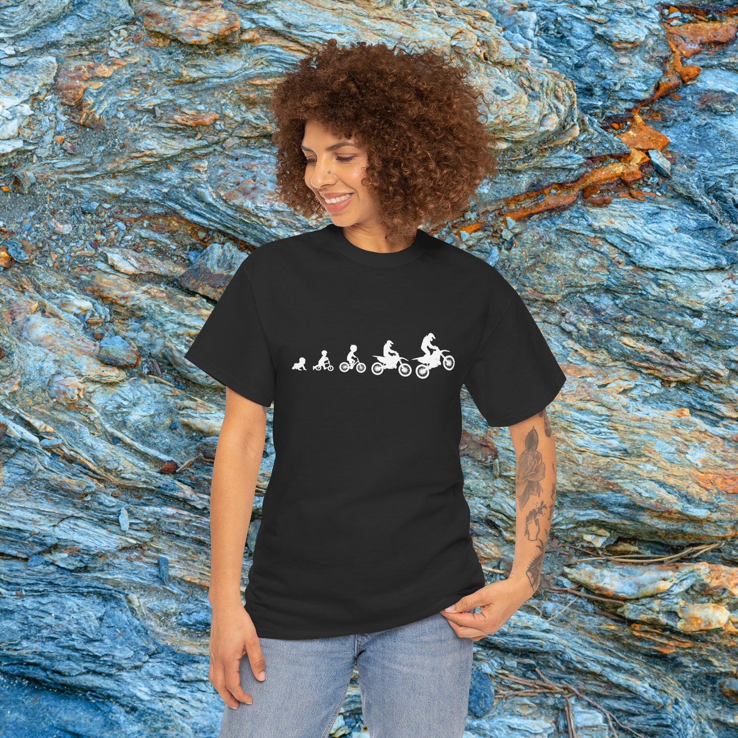 Men's Dirt Bike Evolution Shirt | HEAVY Cotton Adult Unisex t shirt | Dirt bike shirt for men | From Strider to Bicycle to Dirt Bike