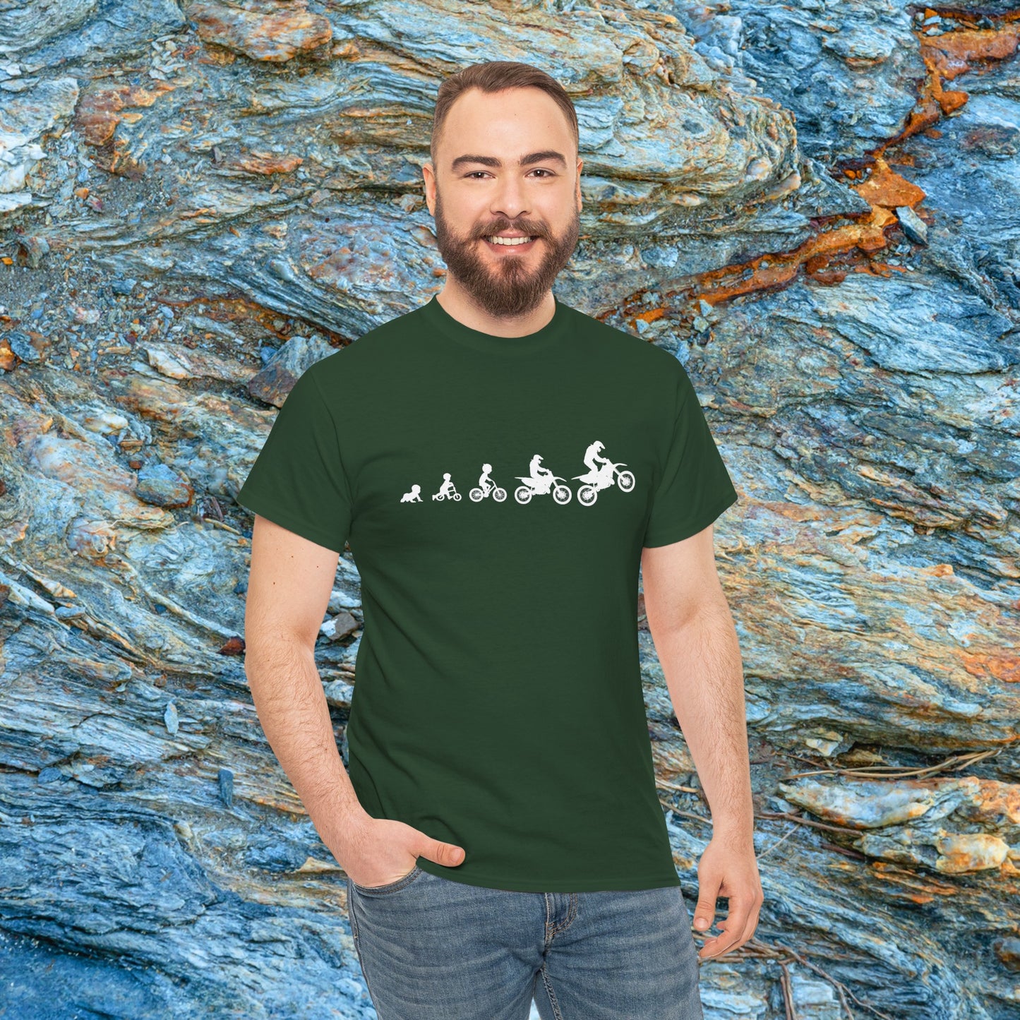 Men's Dirt Bike Evolution Shirt | HEAVY Cotton Adult Unisex t shirt | Dirt bike shirt for men | From Strider to Bicycle to Dirt Bike