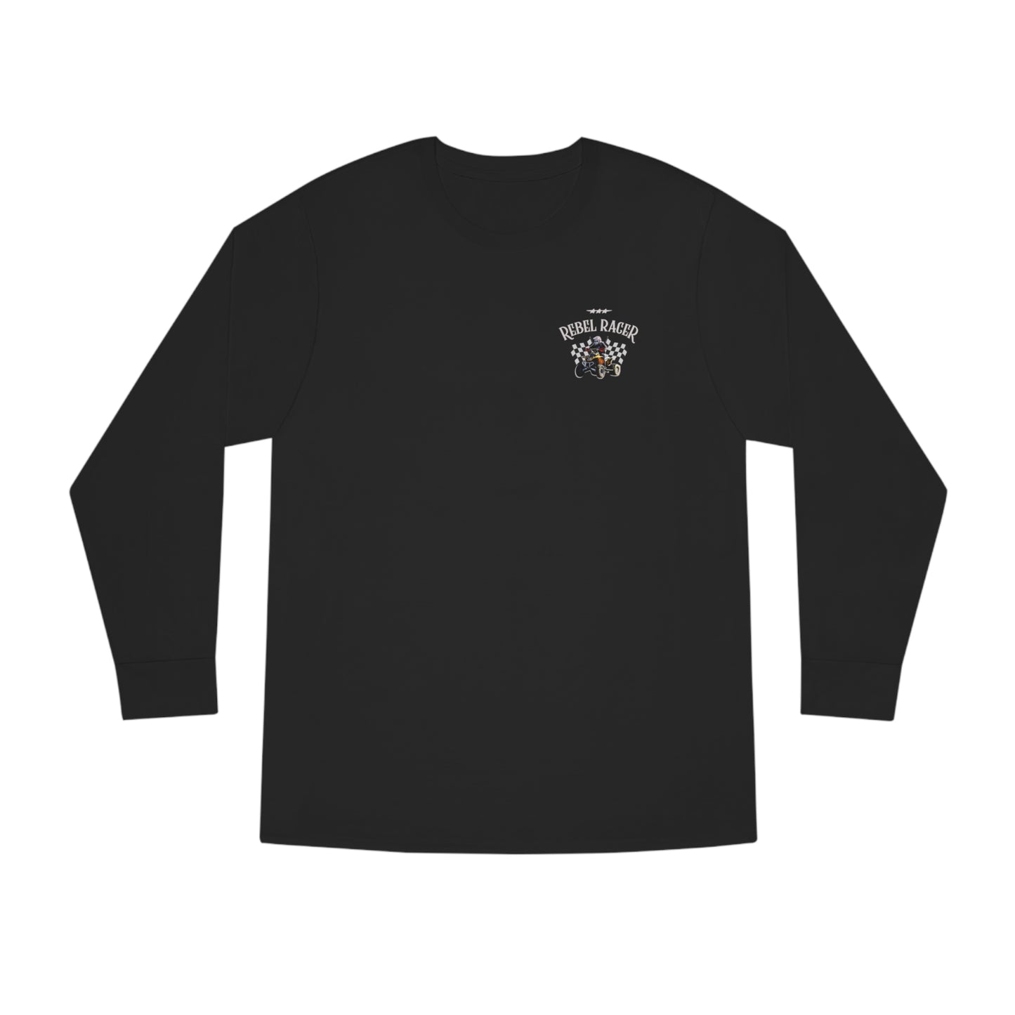 Mens Long Sleeved Racing Shirt | 2-SIDED Unisex Long Sleeve Crewneck Tee | Soft Lightweight Cotton | Rebel Racer | ATV Racing Shirt | Four wheeler shirt for boys