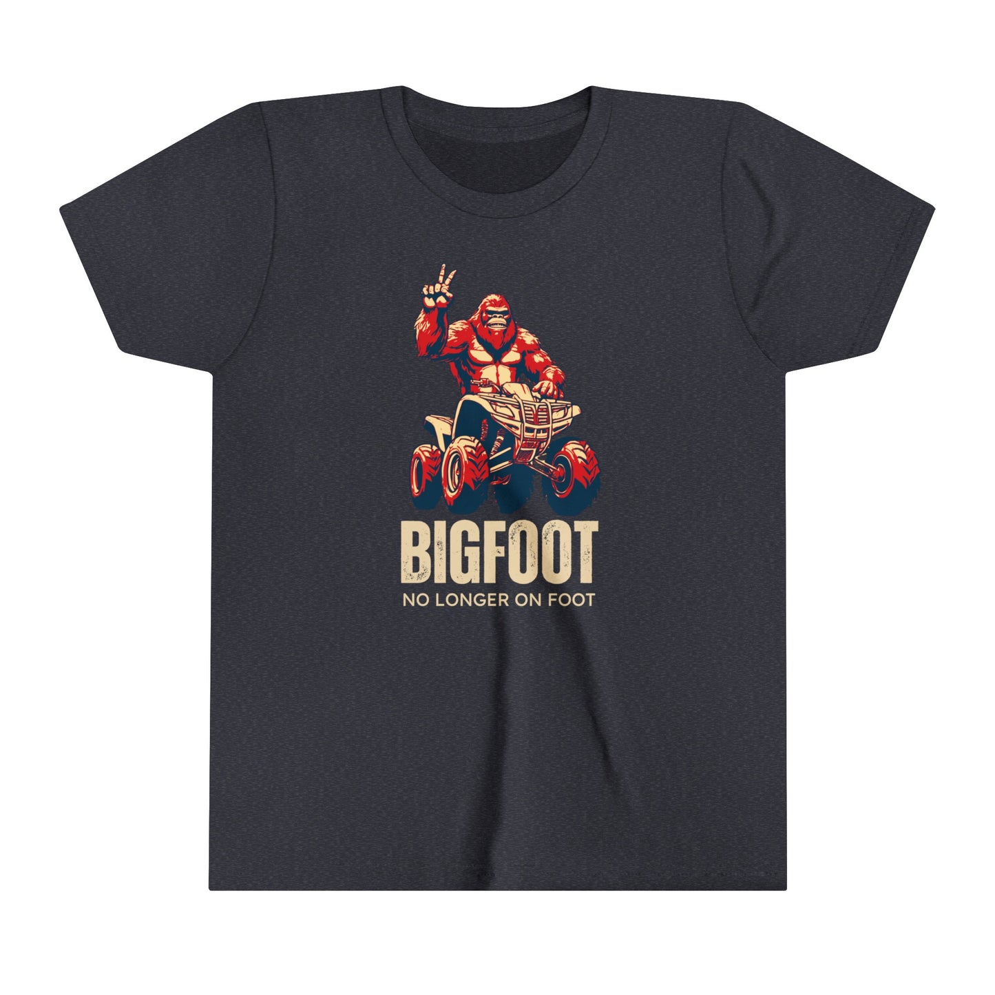 Youth BigFoot Shirt | No longer on Foot Sasquatch Shirt for Kids | Youth Yeti Short Sleeve Tee | Funny FourWheeler shirt for boys | Bella Canvas Soft Cotton tee shirt