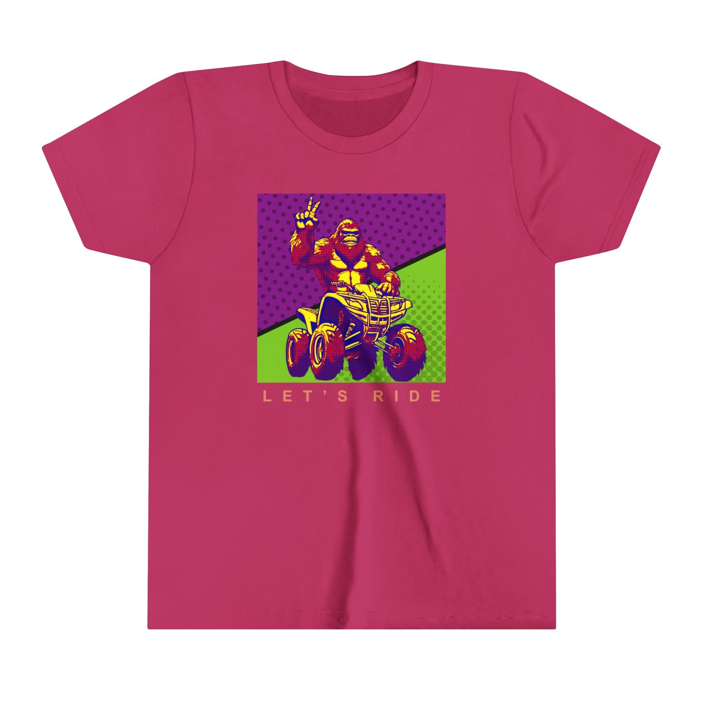 Youth BigFoot Shirt | Let's Ride Sasquatch Shirt for Kids | Youth Short Sleeve Tee | Funny FourWheeler shirt for boys | Bella Canvas Soft Cotton tee shirt