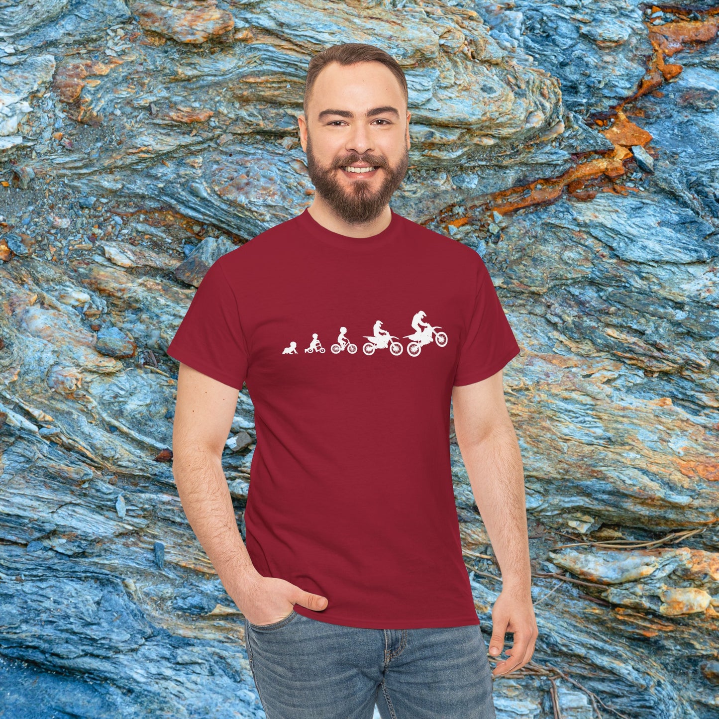 Men's Dirt Bike Evolution Shirt | HEAVY Cotton Adult Unisex t shirt | Dirt bike shirt for men | From Strider to Bicycle to Dirt Bike