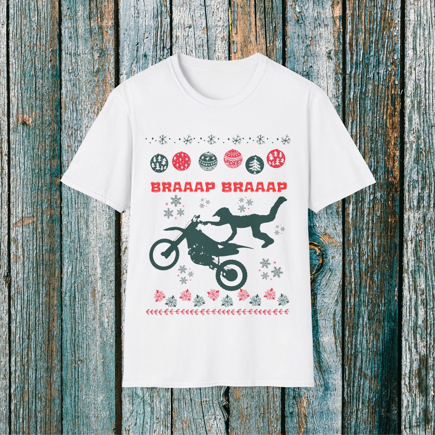 Holiday Braaap Braaap Festive Motocross Racing SOFT Cotton Adult Unisex tee shirt | Racing shirt for men | Christmas Dirt bike Ugly Sweater