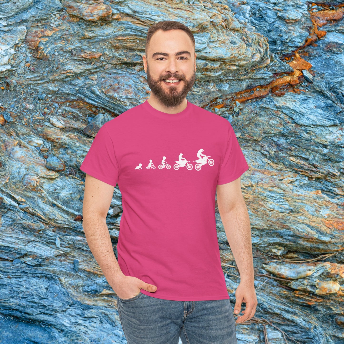 Men's Dirt Bike Evolution Shirt | HEAVY Cotton Adult Unisex t shirt | Dirt bike shirt for men | From Strider to Bicycle to Dirt Bike
