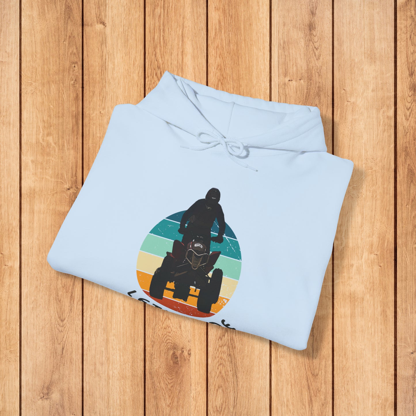 Mens Riding Hoodie | Man on Honda 450 ER atv | Retro circle with Let's Ride text | Unisex Heavy Blend™ Hooded Sweatshirt | ATV Hoodie for Men | Four wheeler hoodie for Boys