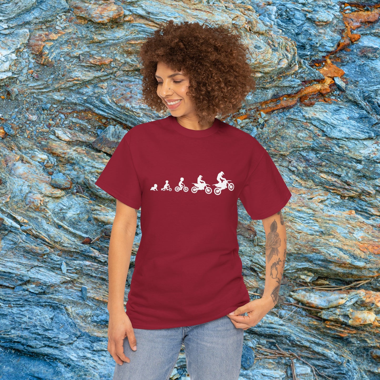 Men's Dirt Bike Evolution Shirt | HEAVY Cotton Adult Unisex t shirt | Dirt bike shirt for men | From Strider to Bicycle to Dirt Bike