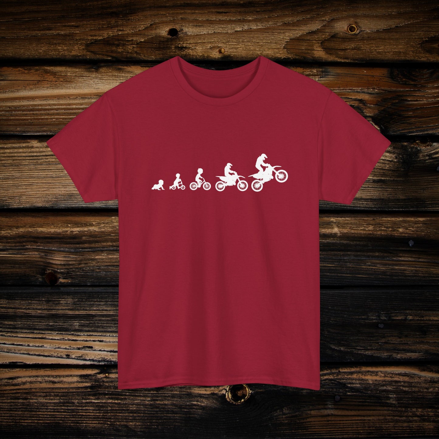Men's Dirt Bike Evolution Shirt | HEAVY Cotton Adult Unisex t shirt | Dirt bike shirt for men | From Strider to Bicycle to Dirt Bike