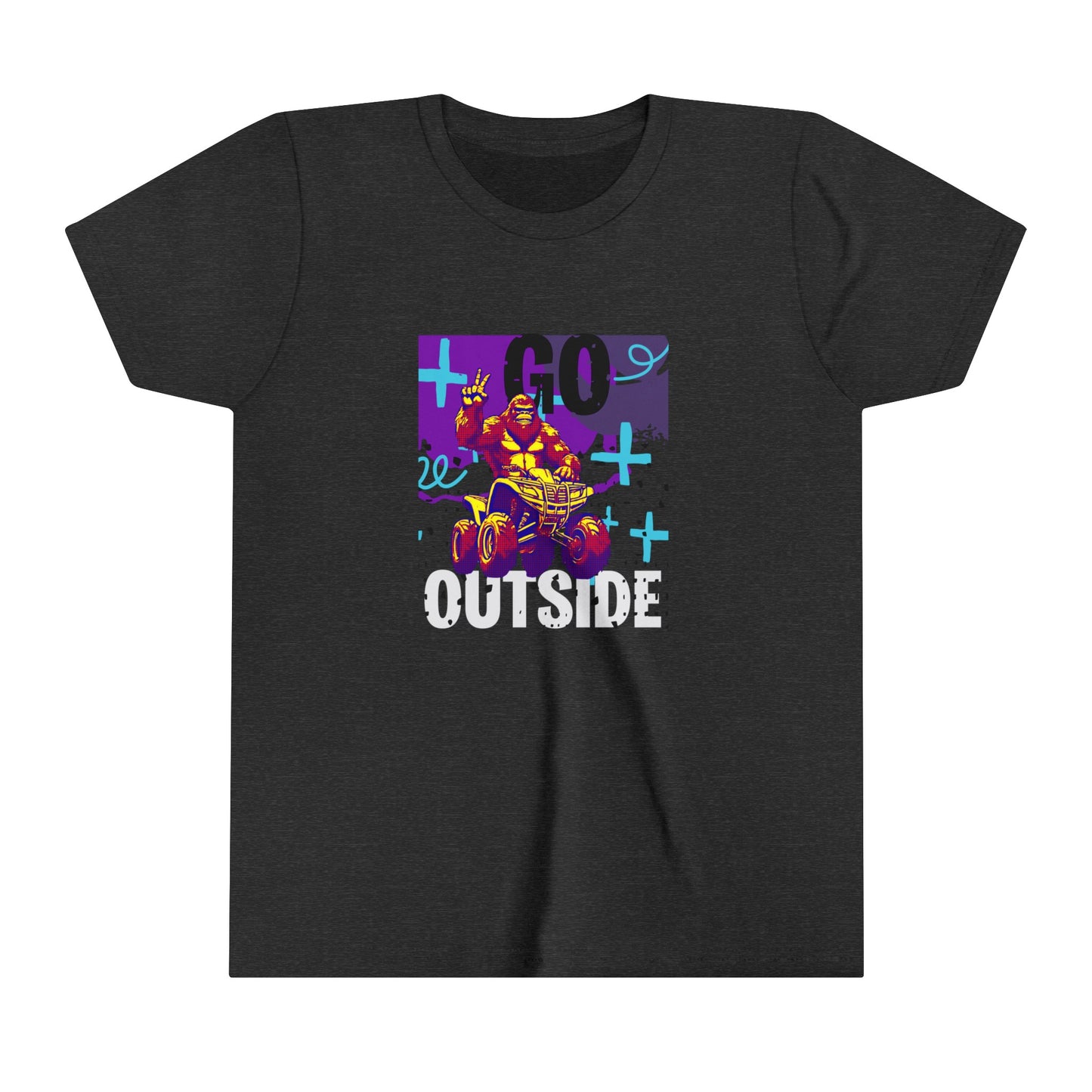 Youth BigFoot Shirt | Go Outside Sasquatch Shirt for Kids | Youth Short Sleeve Tee | Funny FourWheeler shirt for boys | Bella Canvas Soft Cotton tee shirt