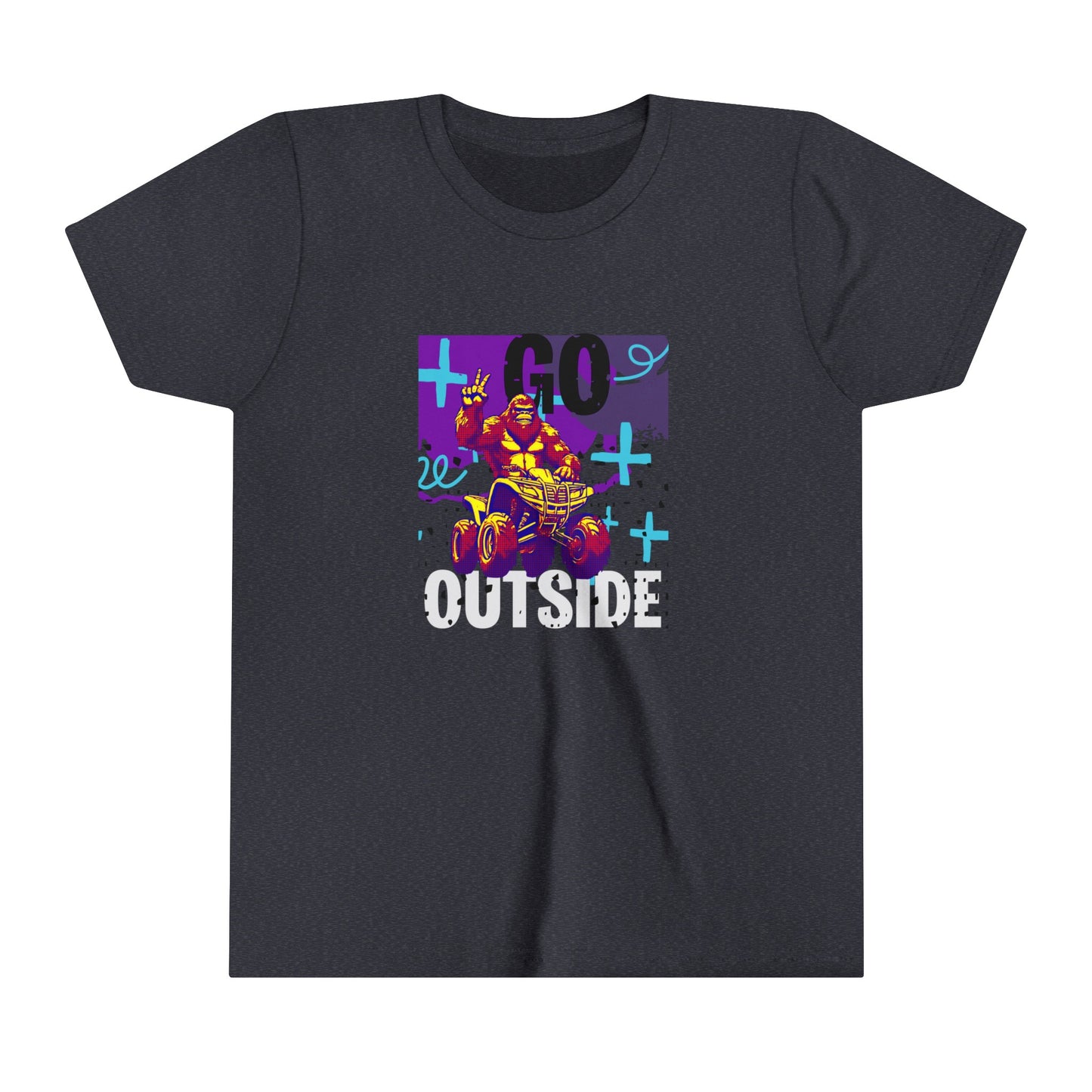 Youth BigFoot Shirt | Go Outside Sasquatch Shirt for Kids | Youth Short Sleeve Tee | Funny FourWheeler shirt for boys | Bella Canvas Soft Cotton tee shirt