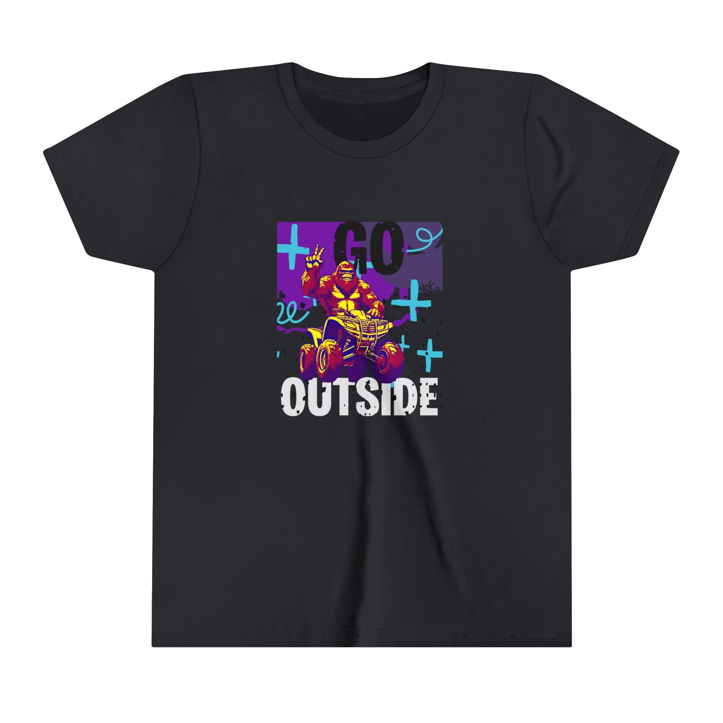 Youth BigFoot Shirt | Go Outside Sasquatch Shirt for Kids | Youth Short Sleeve Tee | Funny FourWheeler shirt for boys | Bella Canvas Soft Cotton tee shirt