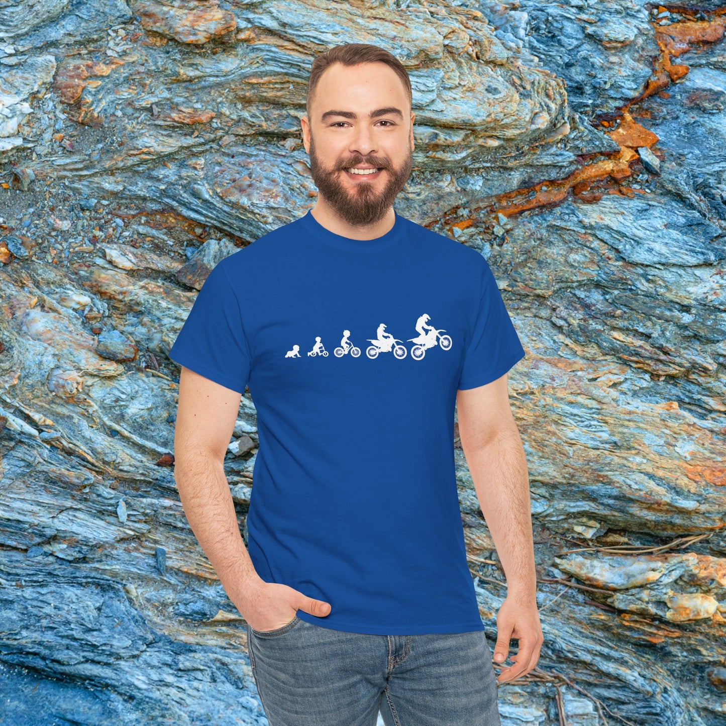 Men's Dirt Bike Evolution Shirt | HEAVY Cotton Adult Unisex t shirt | Dirt bike shirt for men | From Strider to Bicycle to Dirt Bike