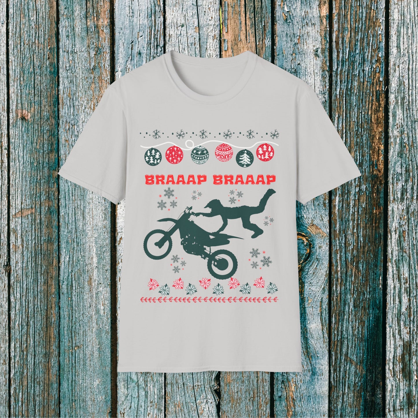 Holiday Braaap Braaap Festive Motocross Racing SOFT Cotton Adult Unisex tee shirt | Racing shirt for men | Christmas Dirt bike Ugly Sweater