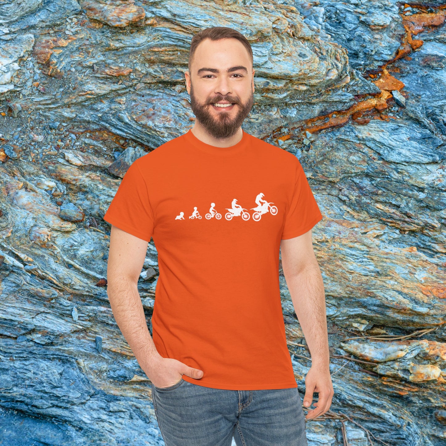 Men's Dirt Bike Evolution Shirt | HEAVY Cotton Adult Unisex t shirt | Dirt bike shirt for men | From Strider to Bicycle to Dirt Bike