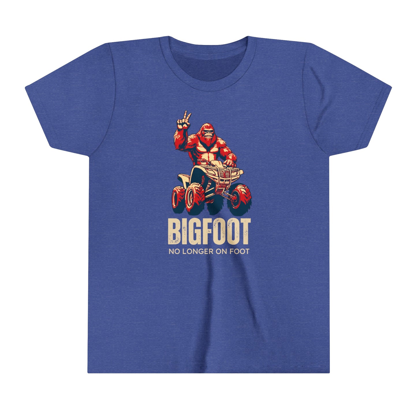 Youth BigFoot Shirt | No longer on Foot Sasquatch Shirt for Kids | Youth Yeti Short Sleeve Tee | Funny FourWheeler shirt for boys | Bella Canvas Soft Cotton tee shirt