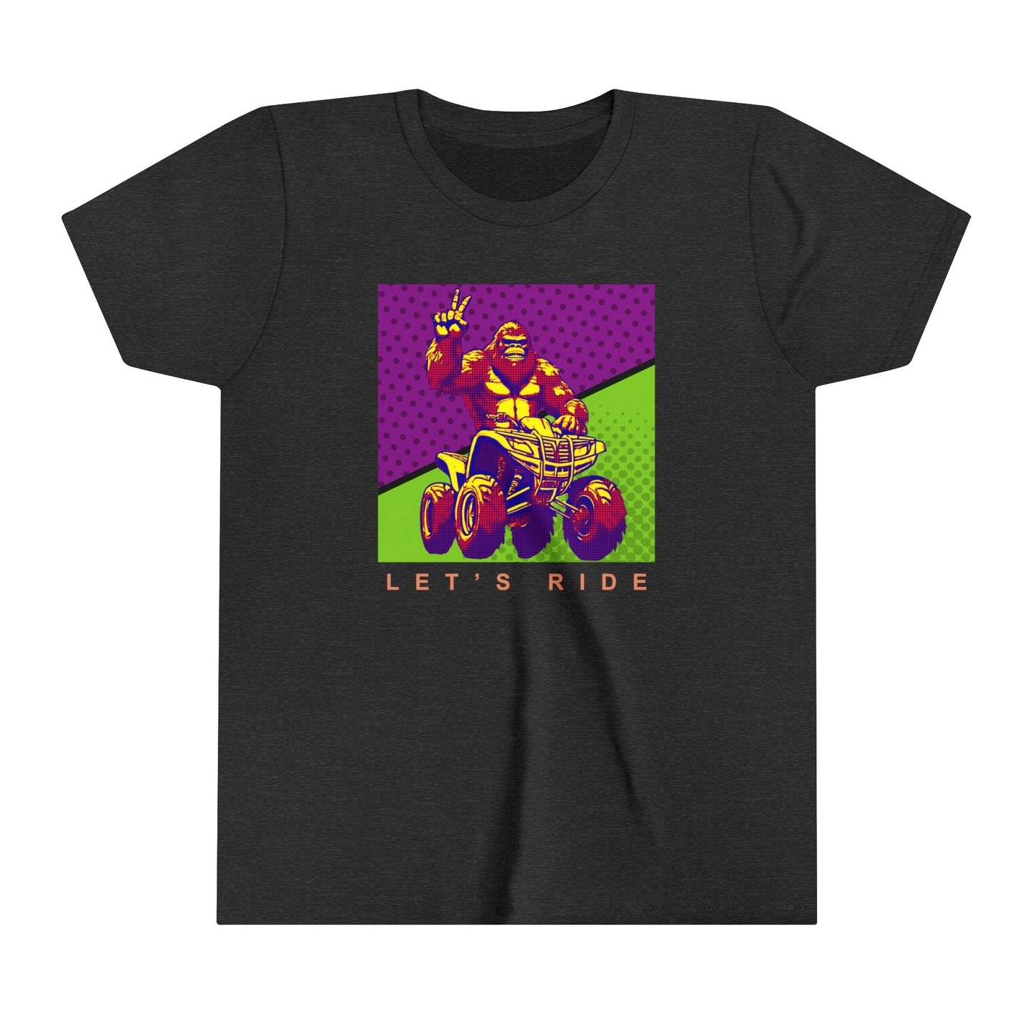 Youth BigFoot Shirt | Let's Ride Sasquatch Shirt for Kids | Youth Short Sleeve Tee | Funny FourWheeler shirt for boys | Bella Canvas Soft Cotton tee shirt