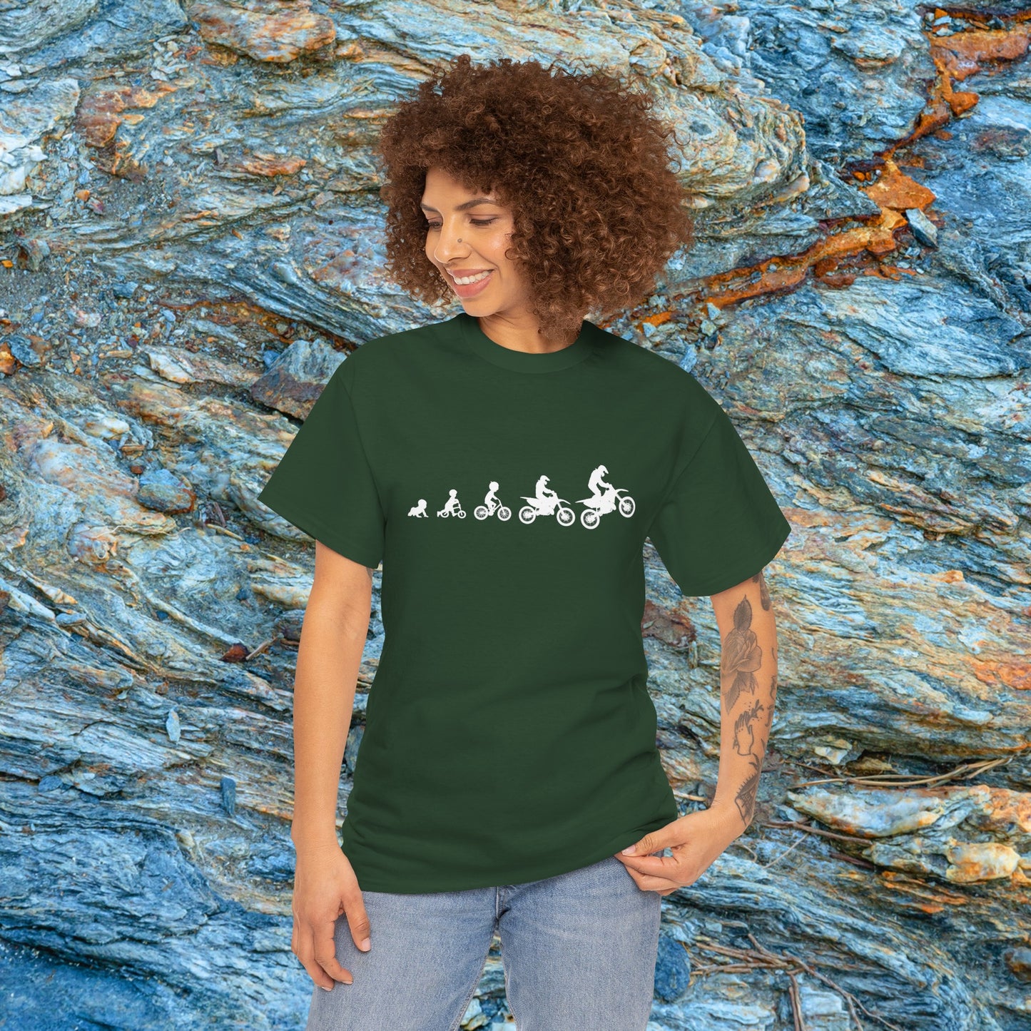 Men's Dirt Bike Evolution Shirt | HEAVY Cotton Adult Unisex t shirt | Dirt bike shirt for men | From Strider to Bicycle to Dirt Bike
