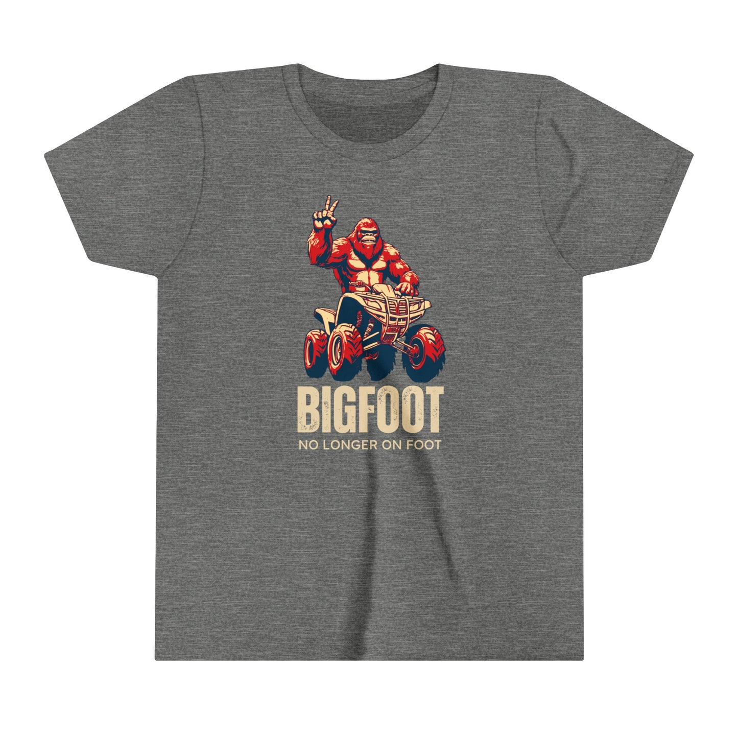 Youth BigFoot Shirt | No longer on Foot Sasquatch Shirt for Kids | Youth Yeti Short Sleeve Tee | Funny FourWheeler shirt for boys | Bella Canvas Soft Cotton tee shirt