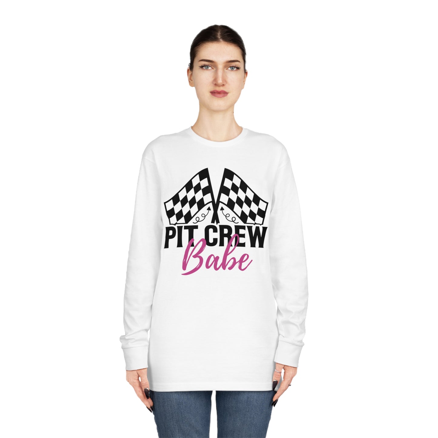 Womens Long Sleeved Racing Shirt | Pit Crew Babe t shirt | Unisex Long Sleeve Crewneck Tee | Soft Lightweight Cotton | Pit Crew Babe | Racing Shirt | Racing shirt for girls