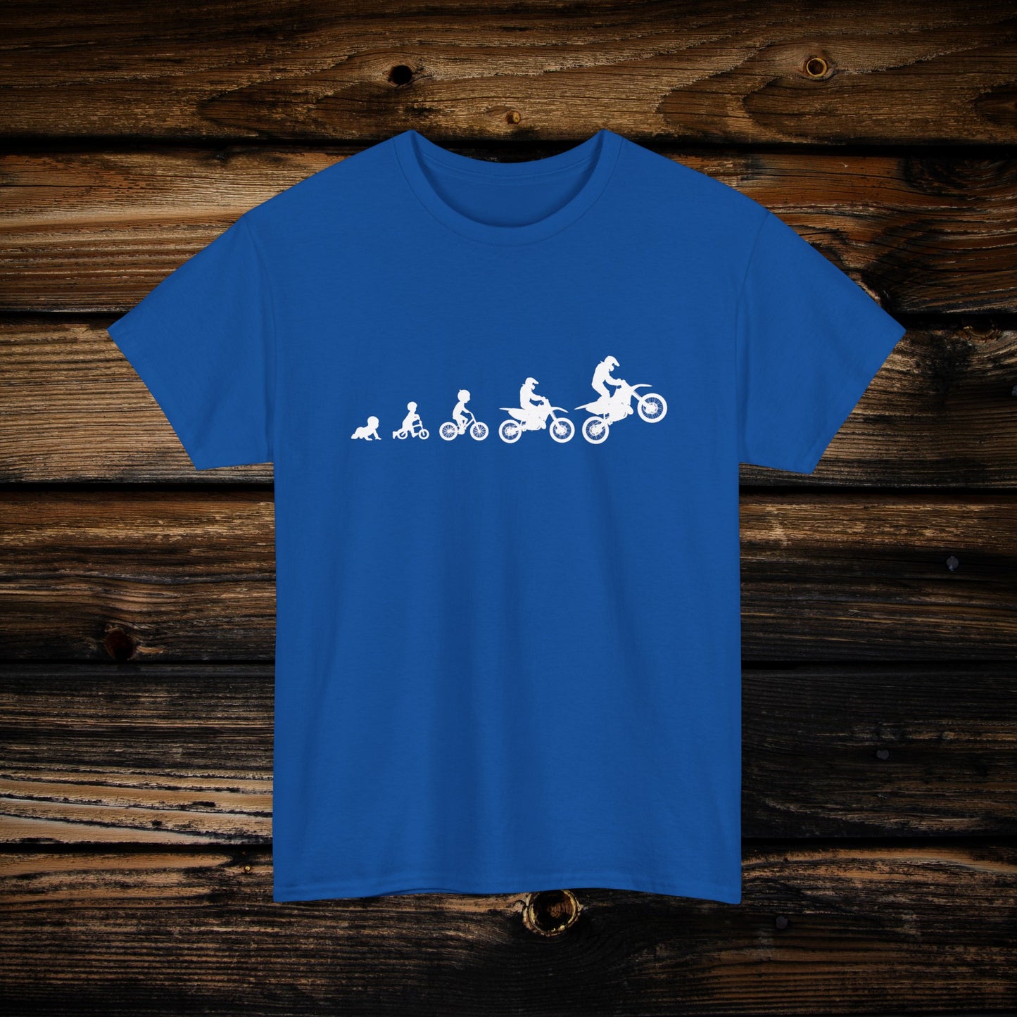Men's Dirt Bike Evolution Shirt | HEAVY Cotton Adult Unisex t shirt | Dirt bike shirt for men | From Strider to Bicycle to Dirt Bike