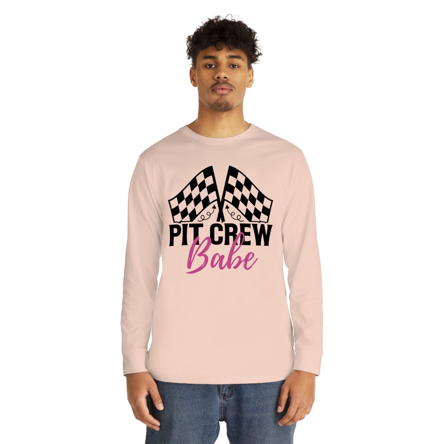 Womens Long Sleeved Racing Shirt | Pit Crew Babe t shirt | Unisex Long Sleeve Crewneck Tee | Soft Lightweight Cotton | Pit Crew Babe | Racing Shirt | Racing shirt for girls
