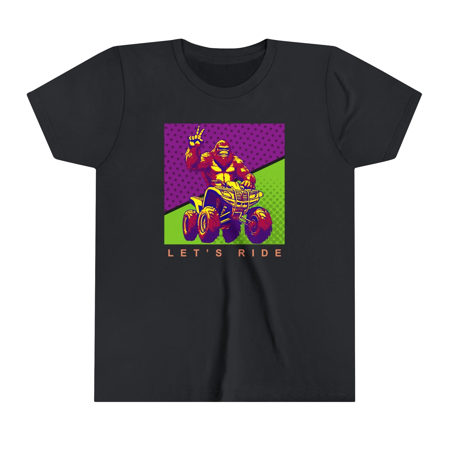 Youth BigFoot Shirt | Let's Ride Sasquatch Shirt for Kids | Youth Short Sleeve Tee | Funny FourWheeler shirt for boys | Bella Canvas Soft Cotton tee shirt