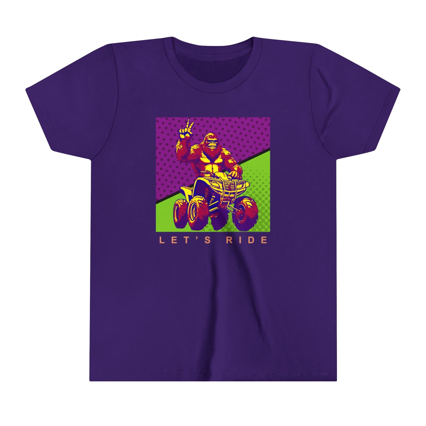 Youth BigFoot Shirt | Let's Ride Sasquatch Shirt for Kids | Youth Short Sleeve Tee | Funny FourWheeler shirt for boys | Bella Canvas Soft Cotton tee shirt