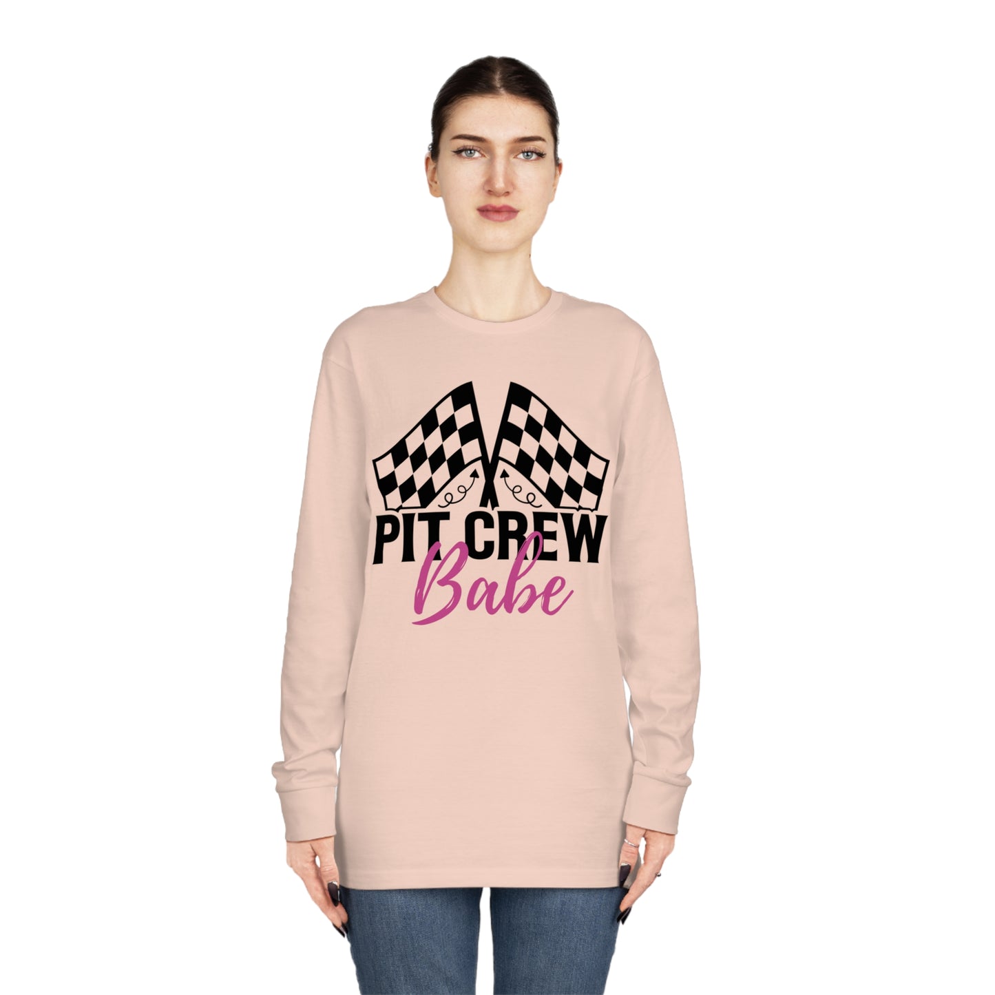Womens Long Sleeved Racing Shirt | Pit Crew Babe t shirt | Unisex Long Sleeve Crewneck Tee | Soft Lightweight Cotton | Pit Crew Babe | Racing Shirt | Racing shirt for girls