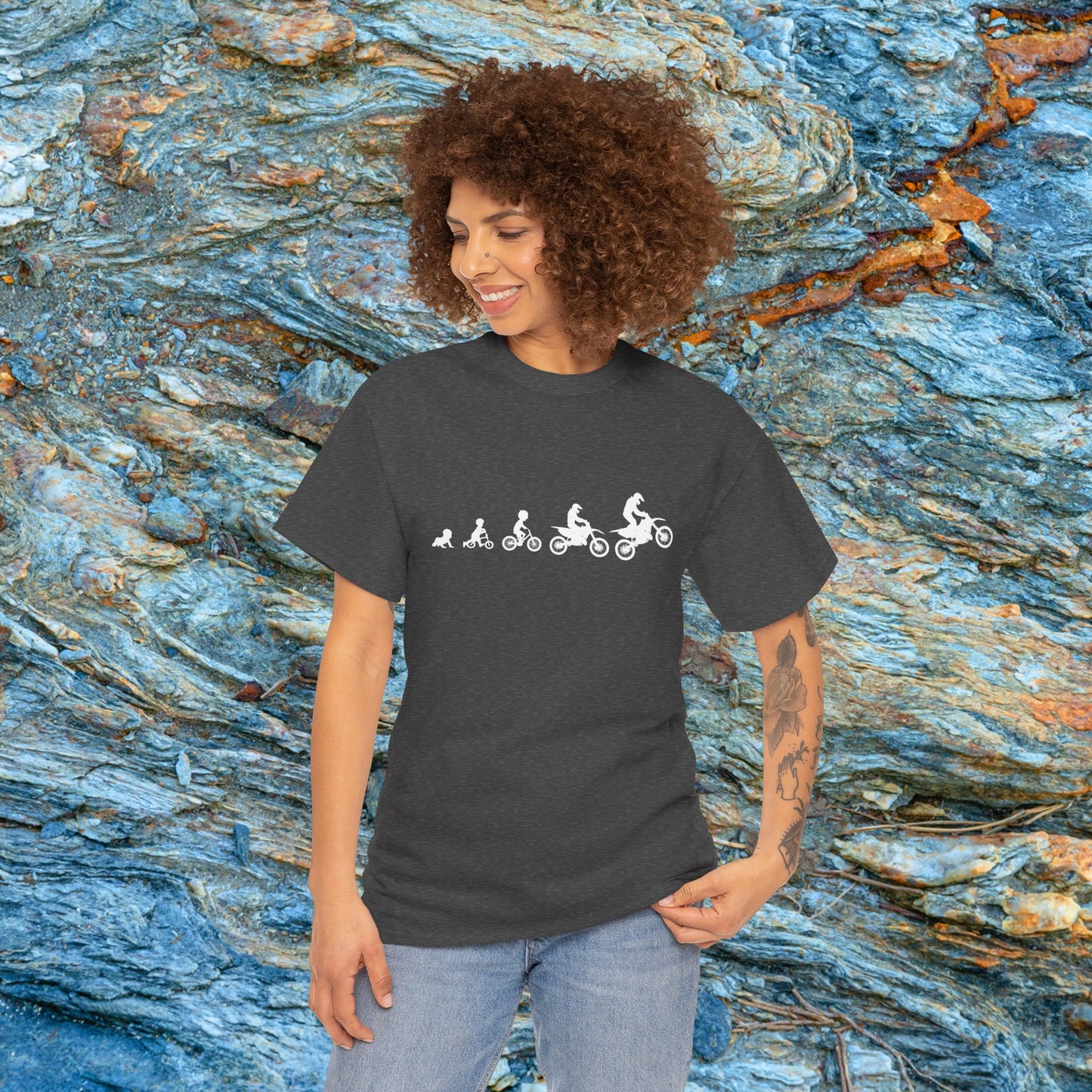 Men's Dirt Bike Evolution Shirt | HEAVY Cotton Adult Unisex t shirt | Dirt bike shirt for men | From Strider to Bicycle to Dirt Bike