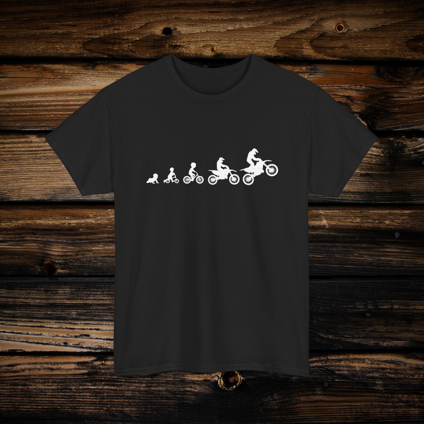 Men's Dirt Bike Evolution Shirt | HEAVY Cotton Adult Unisex t shirt | Dirt bike shirt for men | From Strider to Bicycle to Dirt Bike