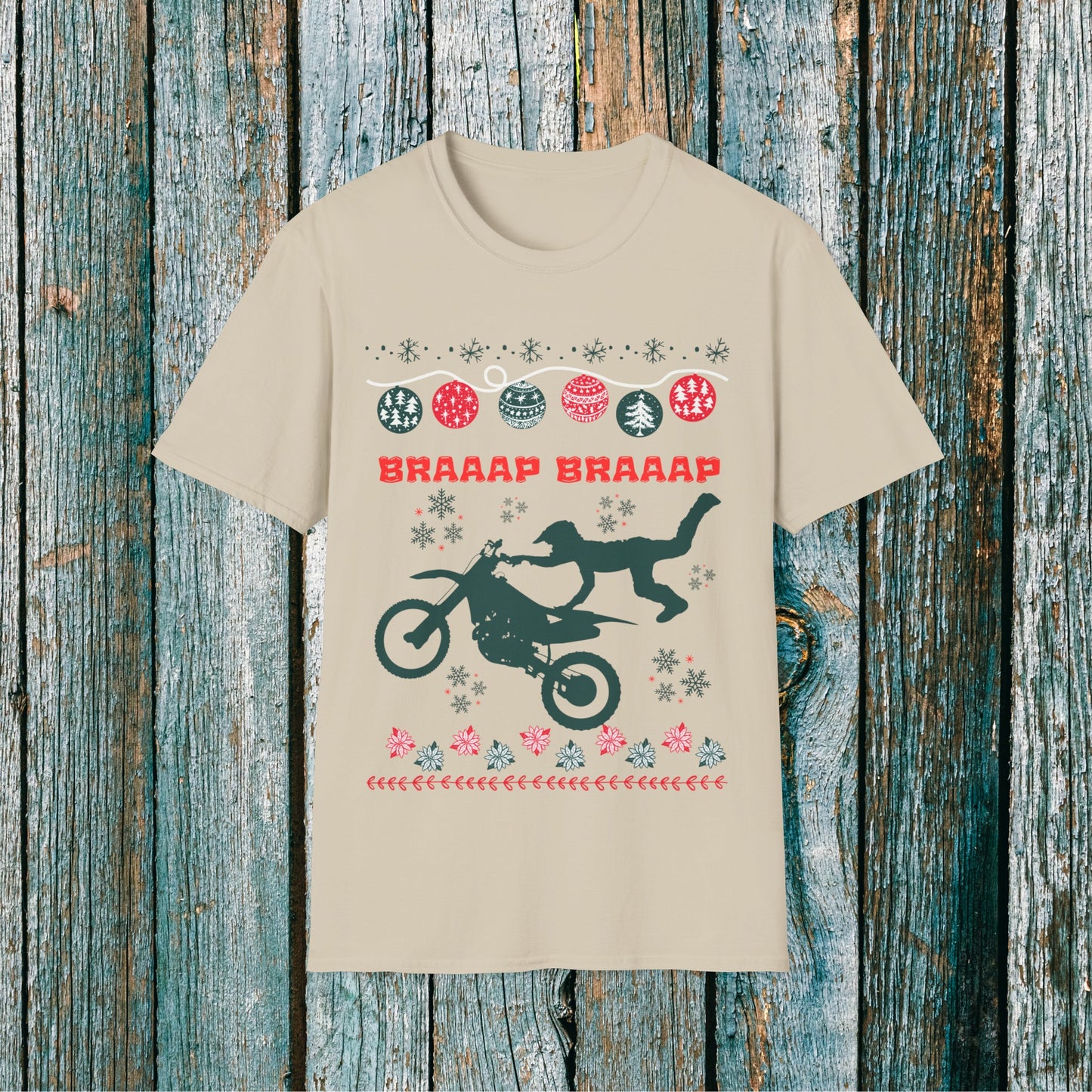 Holiday Braaap Braaap Festive Motocross Racing SOFT Cotton Adult Unisex tee shirt | Racing shirt for men | Christmas Dirt bike Ugly Sweater