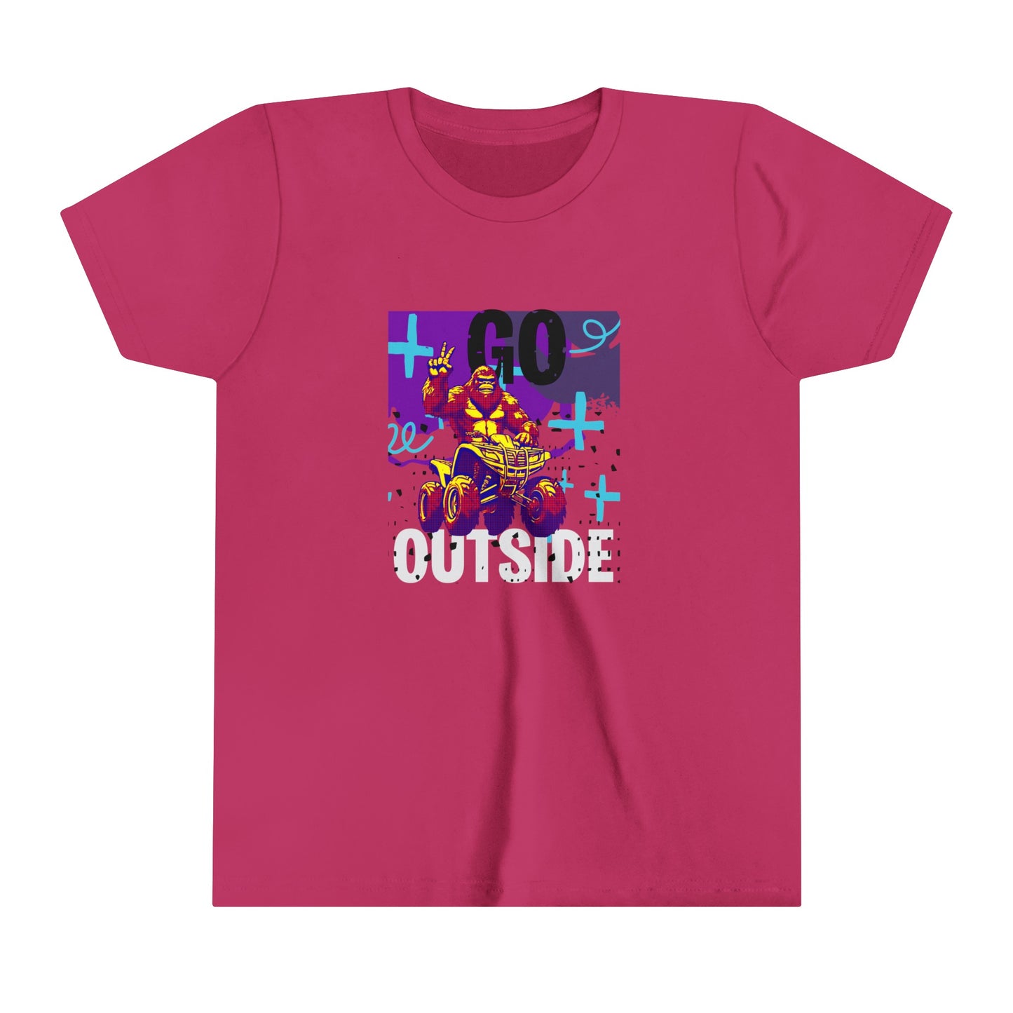 Youth BigFoot Shirt | Go Outside Sasquatch Shirt for Kids | Youth Short Sleeve Tee | Funny FourWheeler shirt for boys | Bella Canvas Soft Cotton tee shirt