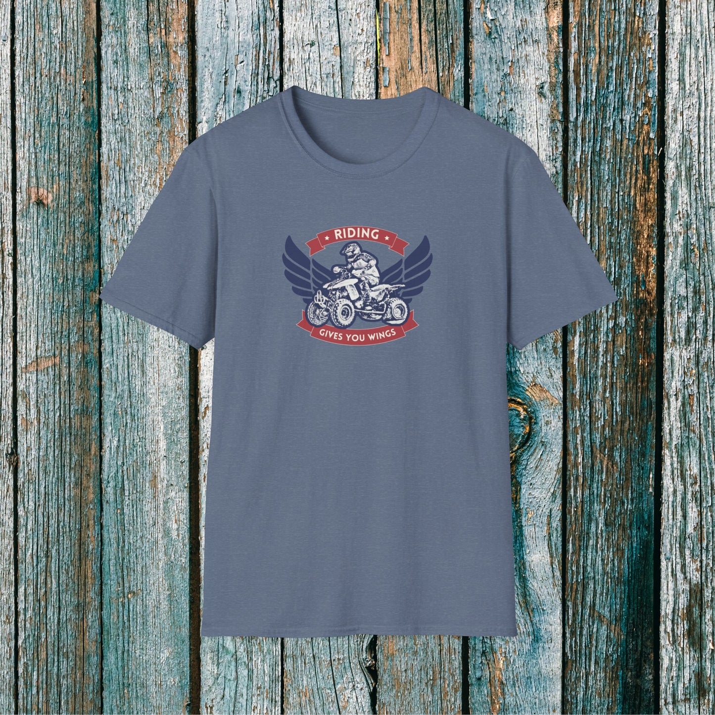 Mens ATV Shirt | Riding Gives you Wings Shirt | SOFT Cotton Adult Unisex tee shirt | ATV racing shirt for men | Fourwheeler Riding Shirt