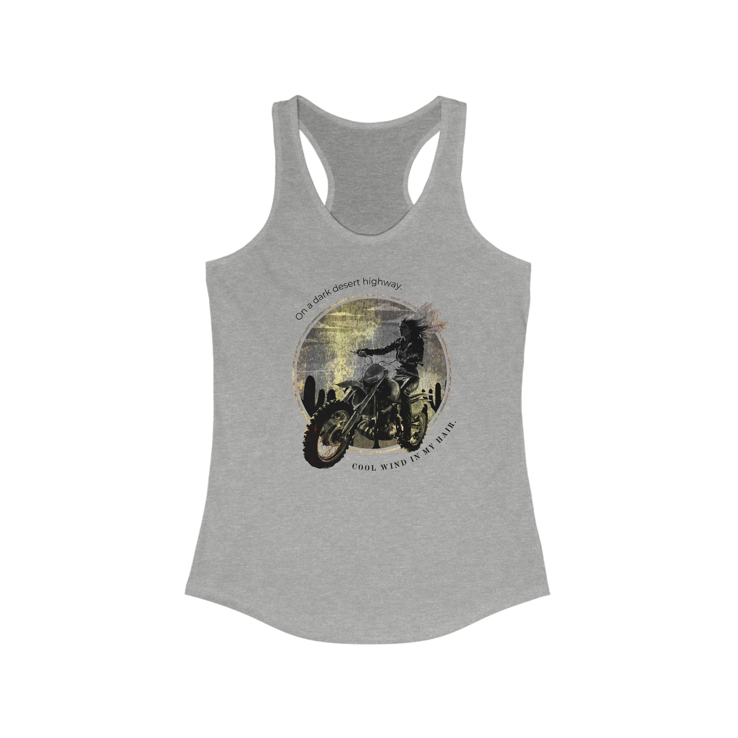 Womens DirtBike Shirt | Girl with hair flying Dark Desert Highway | Womens Dirt Bike Racerback Tank | Dirt Bike shirt for woman | Vintage dirtbike shirt