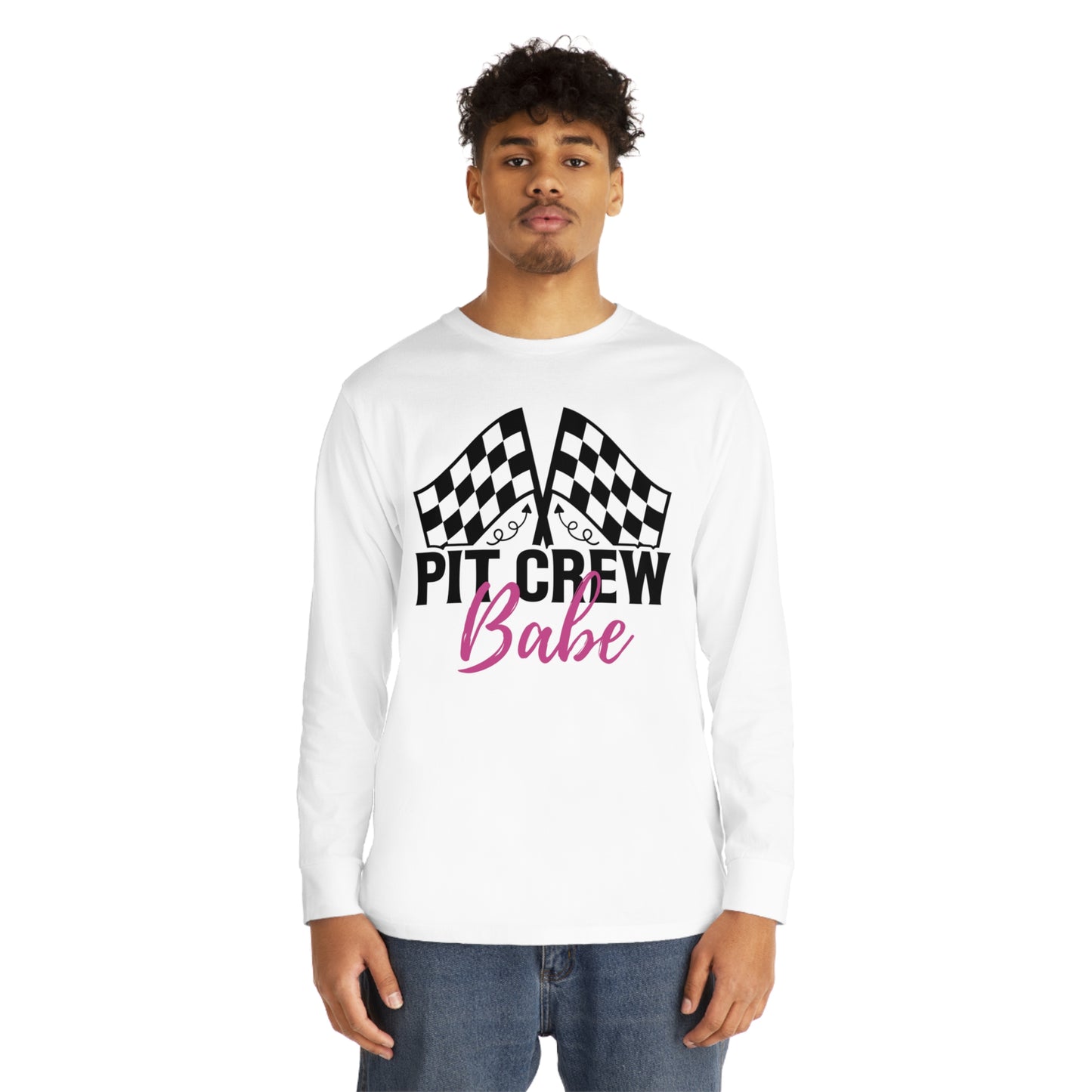 Womens Long Sleeved Racing Shirt | Pit Crew Babe t shirt | Unisex Long Sleeve Crewneck Tee | Soft Lightweight Cotton | Pit Crew Babe | Racing Shirt | Racing shirt for girls