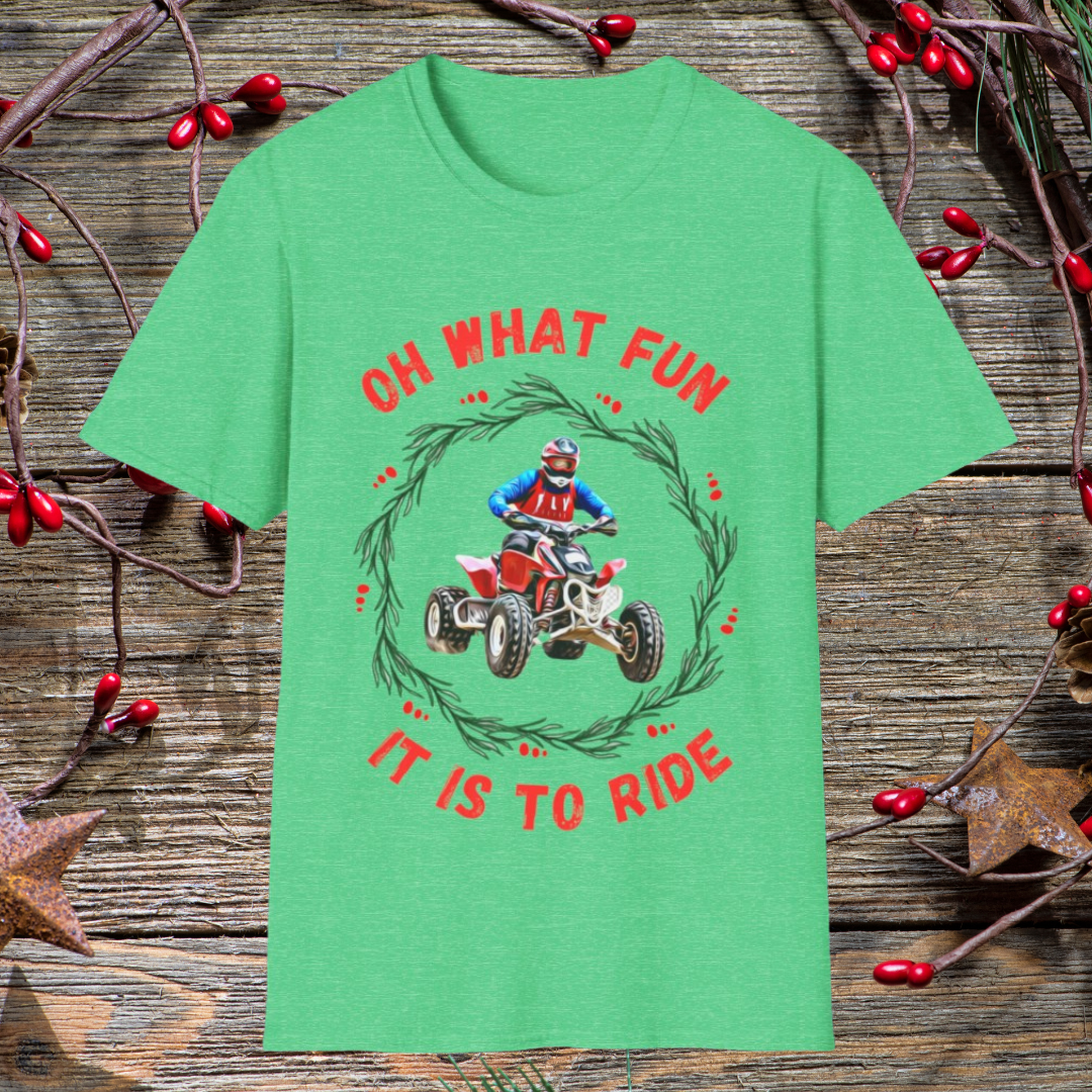 Holiday Fourwheeler Racing SOFT Cotton Adult Unisex tee shirt | Dirt Racing shirt for men | Oh What Fun It is to Ride | ATV Ugly Sweater