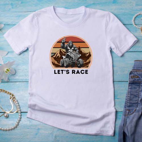 Youth BigFoot Shirt | Let's Race Sasquatch Shirt for Kids | Youth Short Sleeve Tee | Funny FourWheeler shirt for boys | Bella Canvas Soft Cotton tee shirt