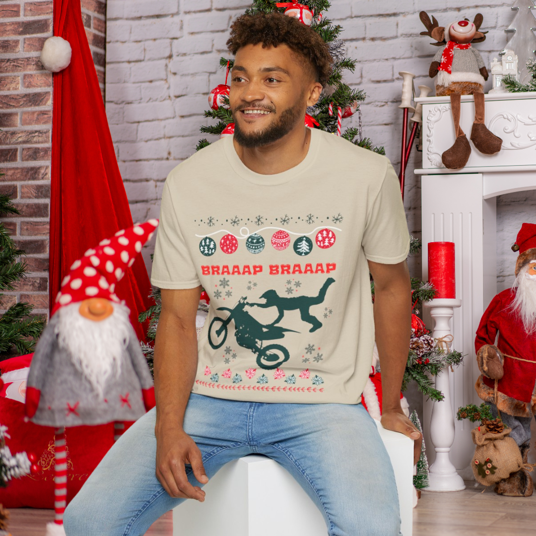 Holiday Braaap Braaap Festive Motocross Racing SOFT Cotton Adult Unisex tee shirt | Racing shirt for men | Christmas Dirt bike Ugly Sweater