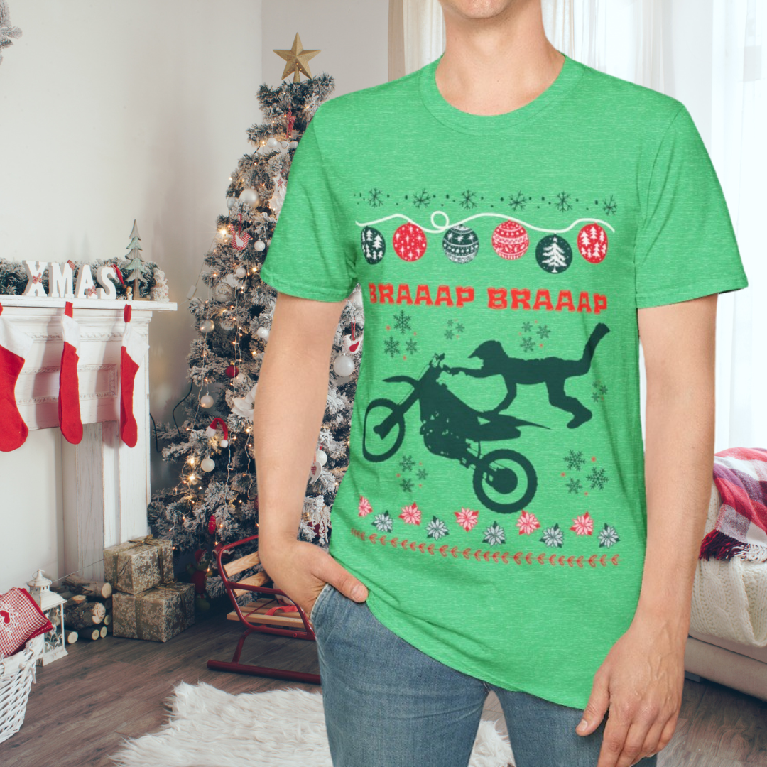 Holiday Braaap Braaap Festive Motocross Racing SOFT Cotton Adult Unisex tee shirt | Racing shirt for men | Christmas Dirt bike Ugly Sweater