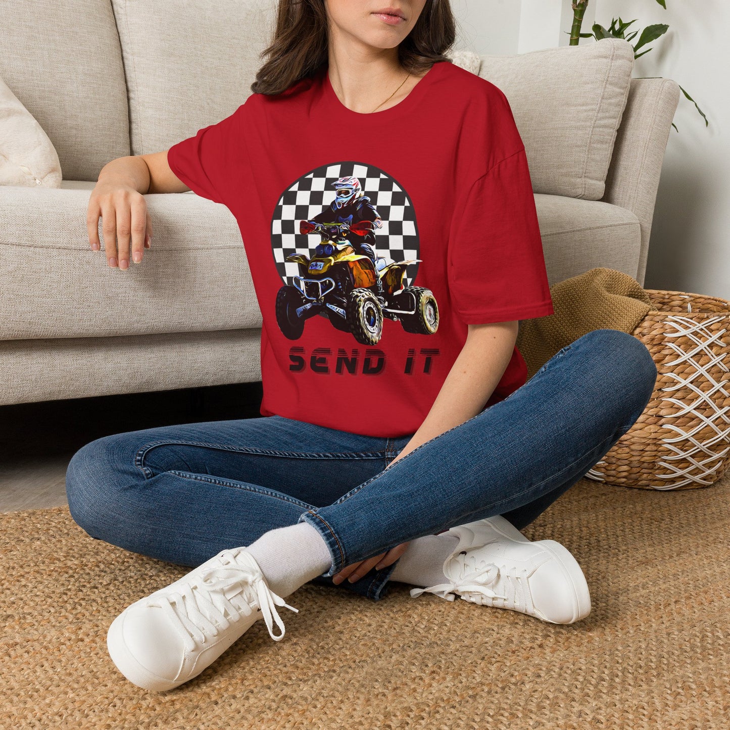 ATV Racing T-Shirt Says SEND IT | Honda 400 EX Racing Flag Four-Wheeler Riding Shirt