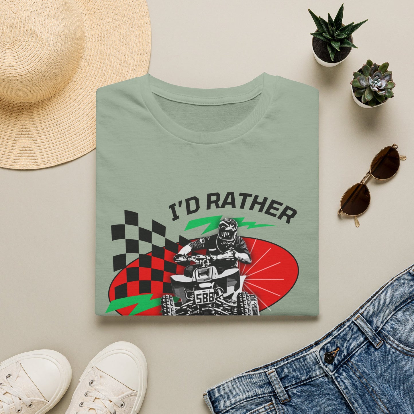 Holiday Christmas ATV T-Shirt | Honda 400 | Ugly Sweater Design says "I'd Rather be Riding"