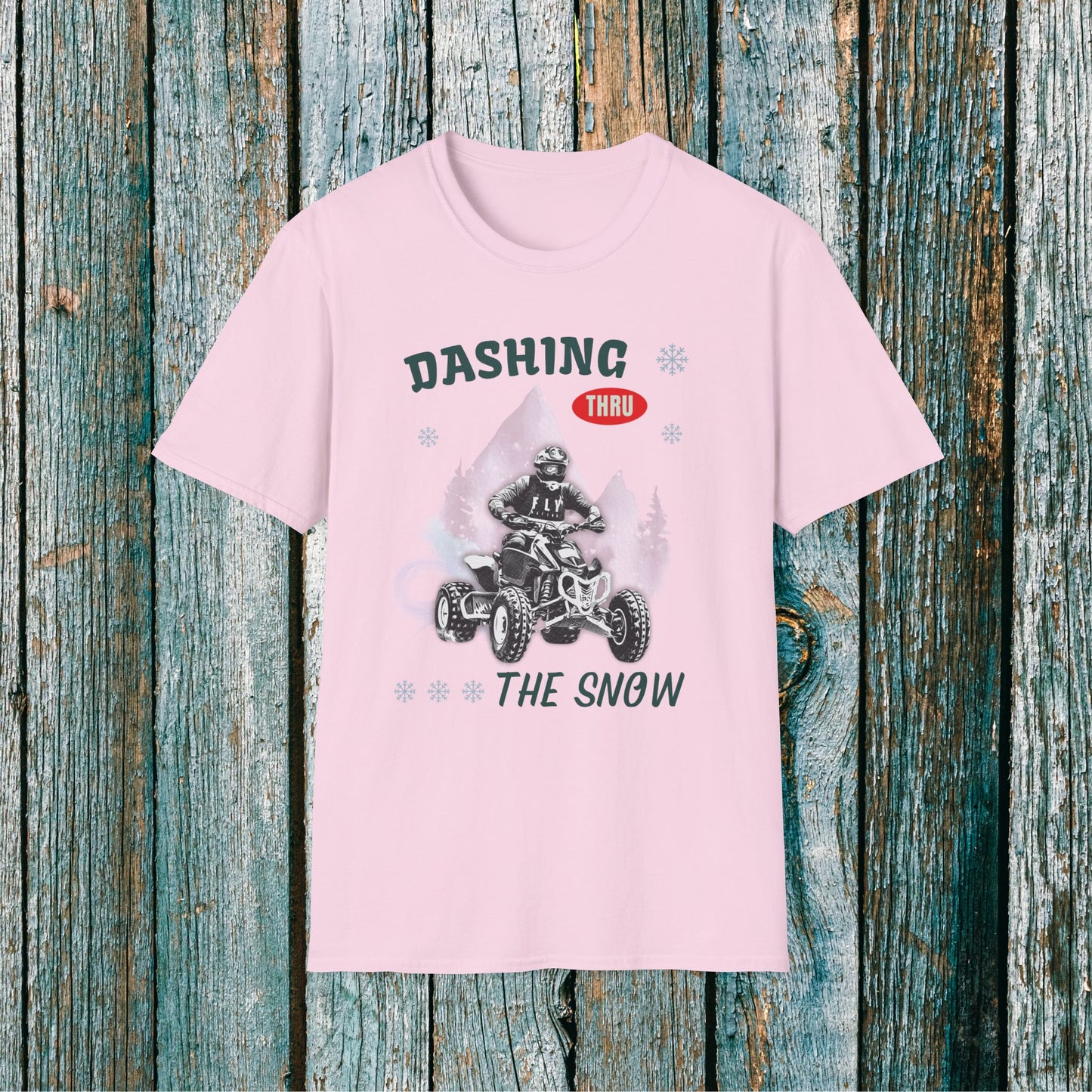 Holiday Fourwheeler Racing Soft Cotton T-Shirt | Dashing Thru the Snow | ATV Ugly Sweater