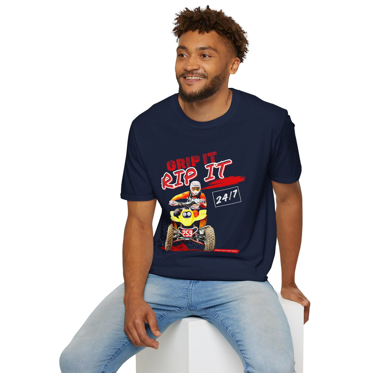 ATV Quad Racer T-Shirt | "Grip It Rip It" Off‑Road Fourwheeler Graphic Tee | Yellow Honda 400 EX