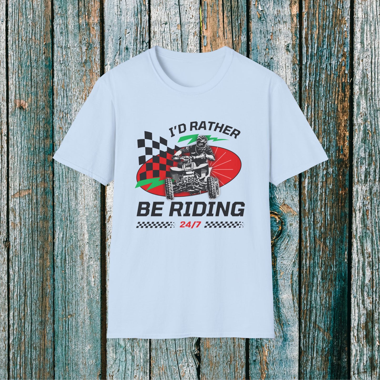 Holiday Christmas ATV T-Shirt | Honda 400 | Ugly Sweater Design says "I'd Rather be Riding"