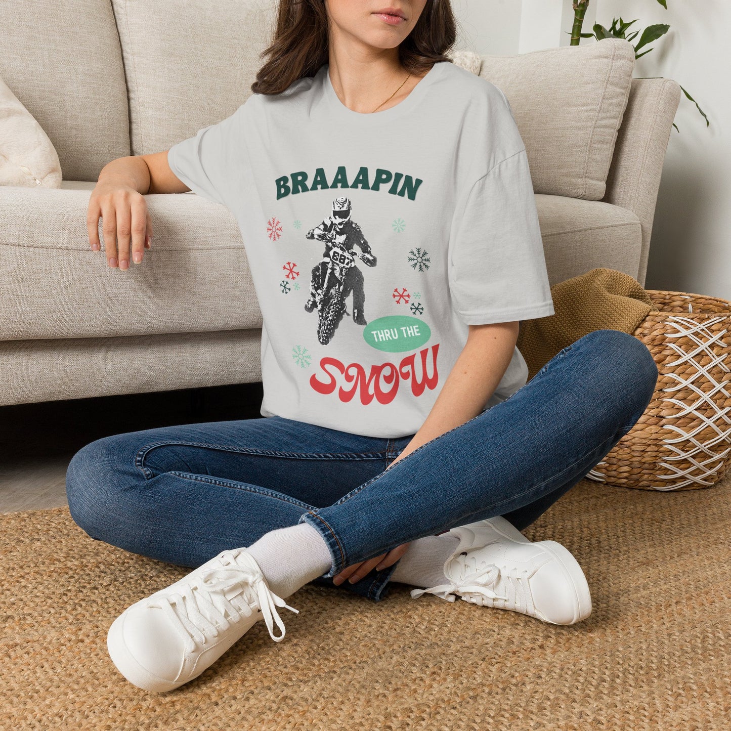 Holiday Motocross Racing Softstyle T-Shirt | Braaapin Through the Snow | Dirt Bike Ugly Sweater