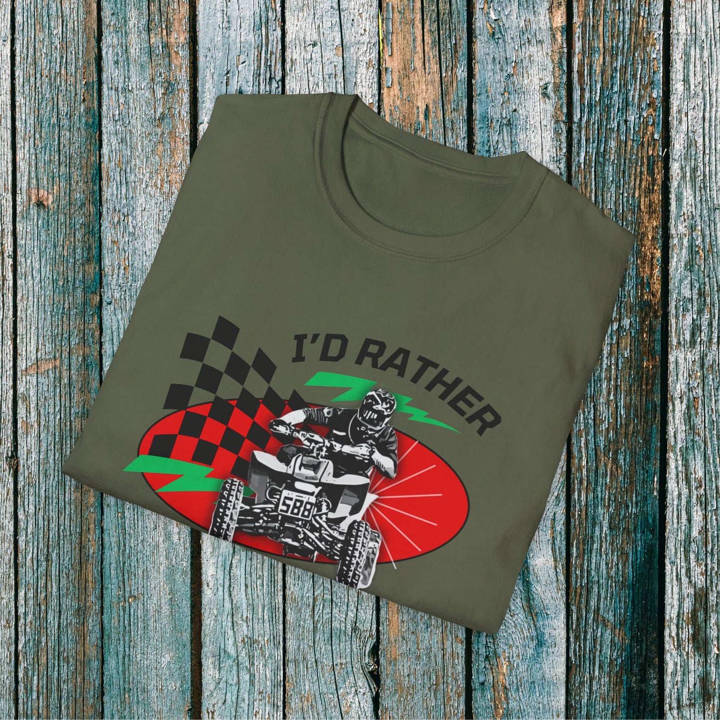 Holiday Christmas ATV T-Shirt | Honda 400 | Ugly Sweater Design says "I'd Rather be Riding"