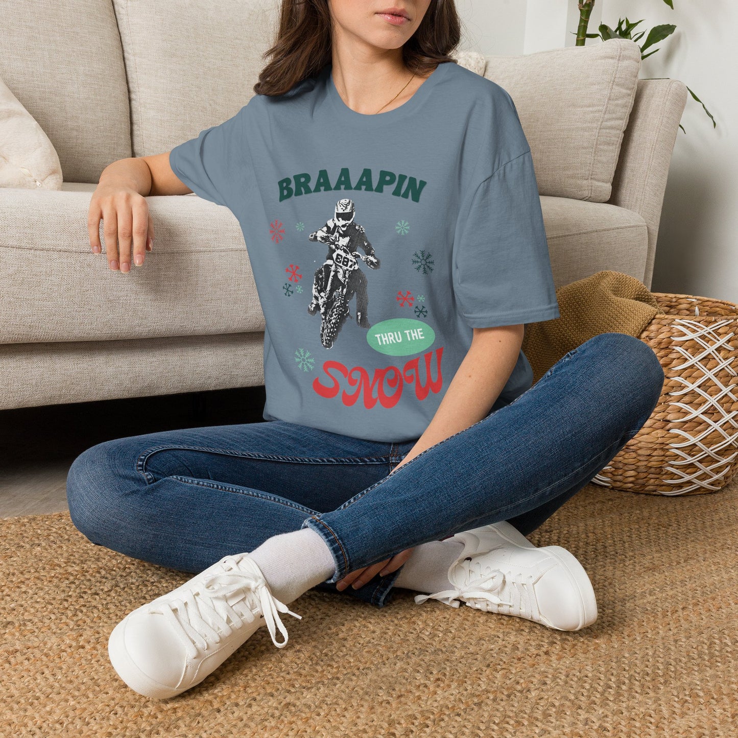 Holiday Motocross Racing Softstyle T-Shirt | Braaapin Through the Snow | Dirt Bike Ugly Sweater