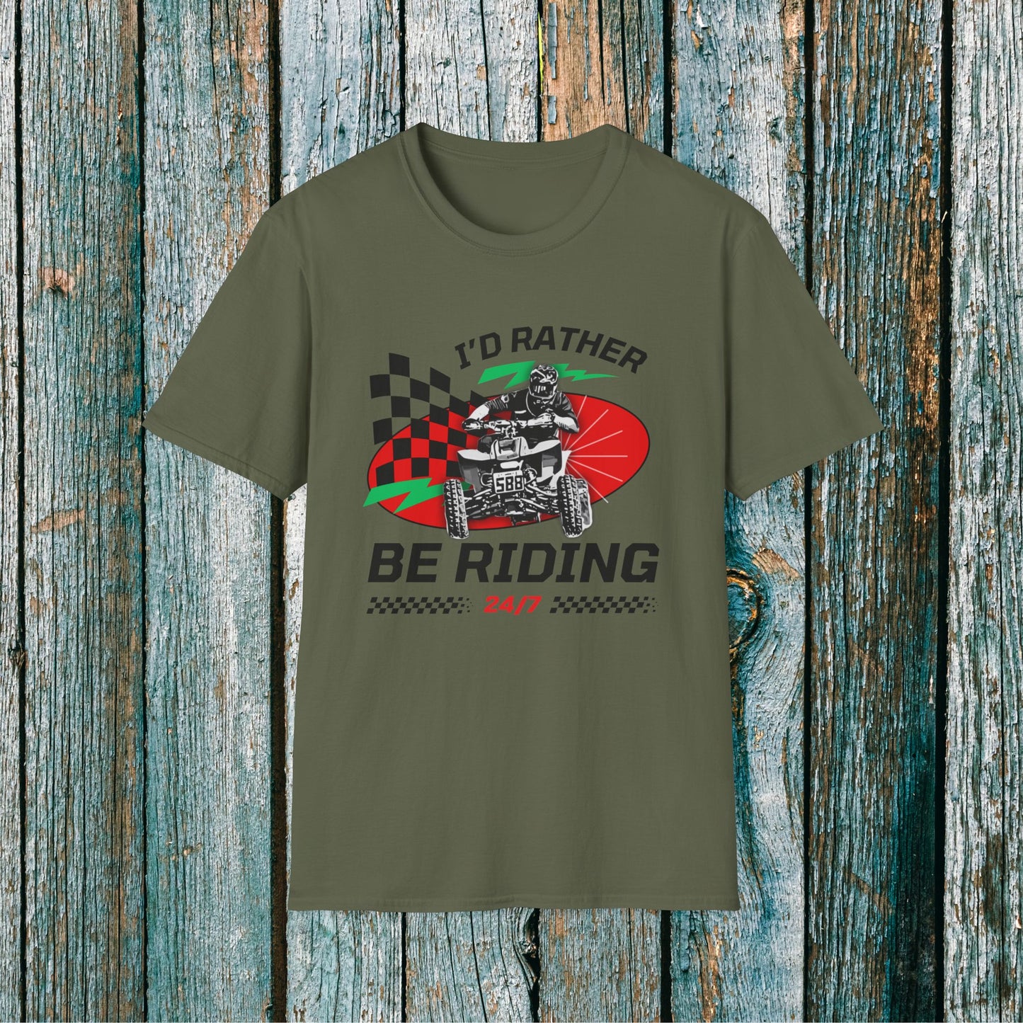 Holiday Christmas ATV T-Shirt | Honda 400 | Ugly Sweater Design says "I'd Rather be Riding"